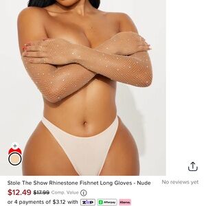 Rhinestone Fishnet Long Gloves - Nude